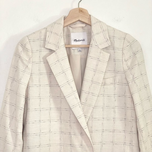 NEW Madewell Caldwell Double Breasted Blazer Ghent Plaid Windowpane Ivory XS - Picture 7 of 16